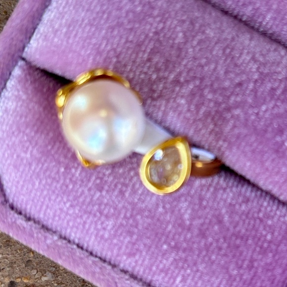 Genuine Pearl and Teardrop Accent Ring